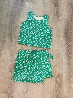 GAP Kids Top & Skort Set Teal Green Floral Size (XL)12
